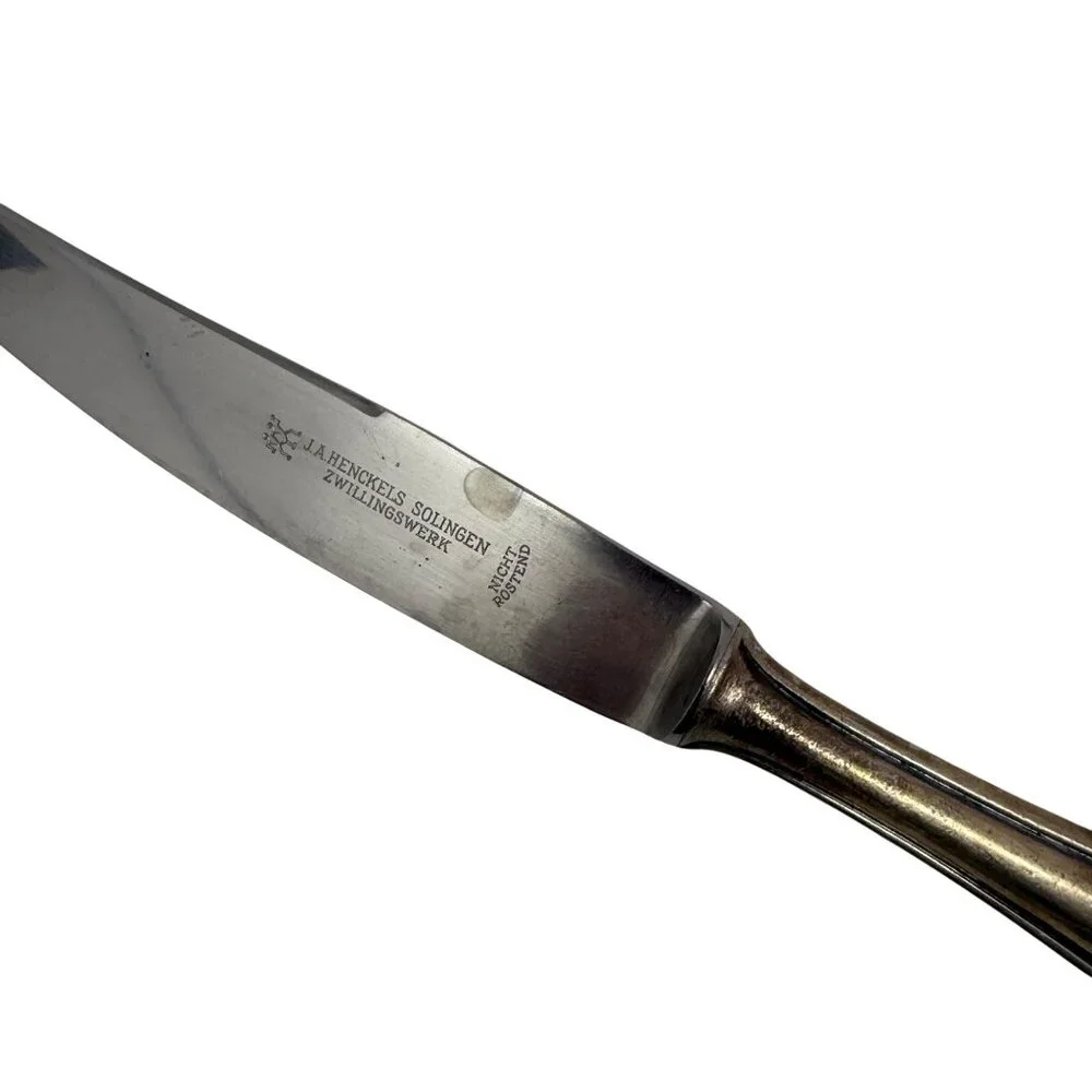 7 Vintage Dinner Knives Henckles Solingen Zwillingswerk Silverplate‎ Flatware